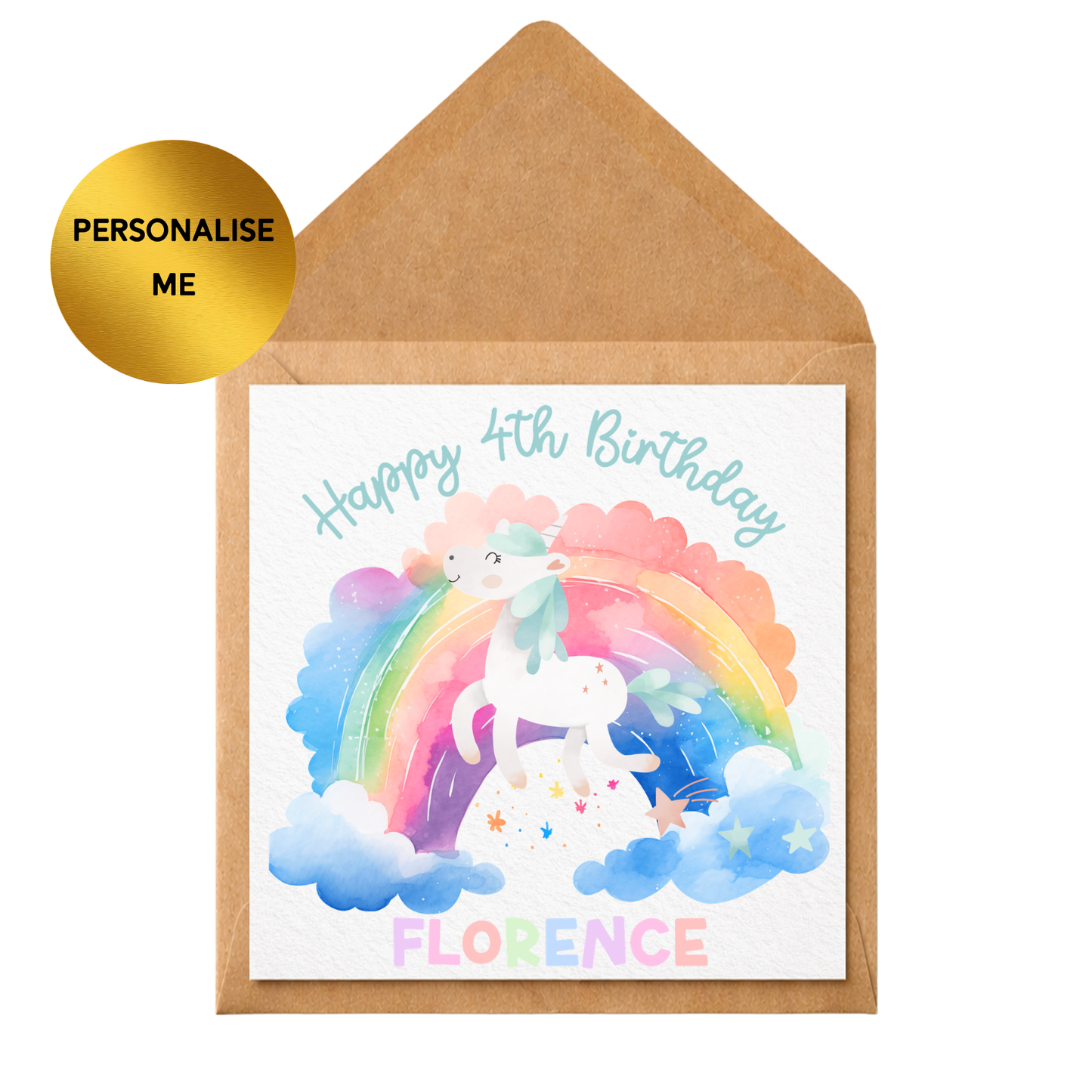 Personalised Unicorn Birthday Card – Any Age Girl Birthday Card – Rainbow Unicorn Card – Custom Name Kids Birthday Card – Magical Unicorn Card