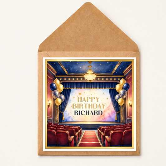 Personalised Theatre Birthday Card | Custom Stage Show Birthday Card | Theatre Lover Birthday Card | Personalised Name Card