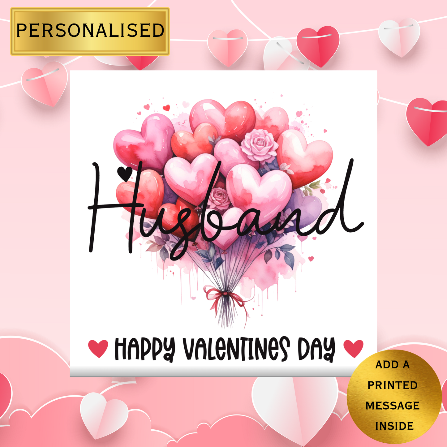 Personalised Valentine’s Day Card | Romantic Heart Balloon Card | Valentine Card  | Custom Love Card | Happy Valentines Day Card