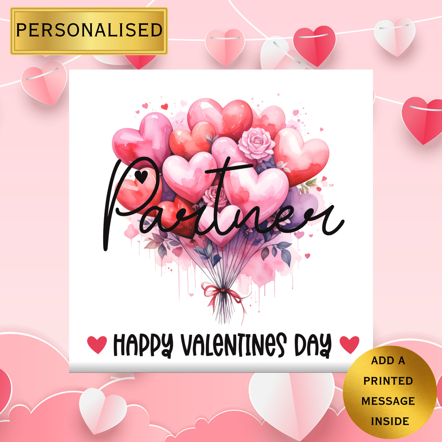 Personalised Valentine’s Day Card | Romantic Heart Balloon Card | Valentine Card  | Custom Love Card | Happy Valentines Day Card