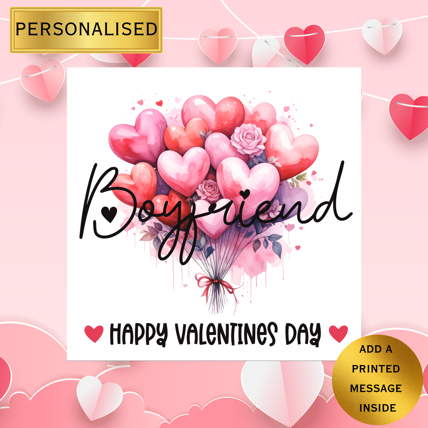Personalised Valentine’s Day Card | Romantic Heart Balloon Card | Valentine Card  | Custom Love Card | Happy Valentines Day Card