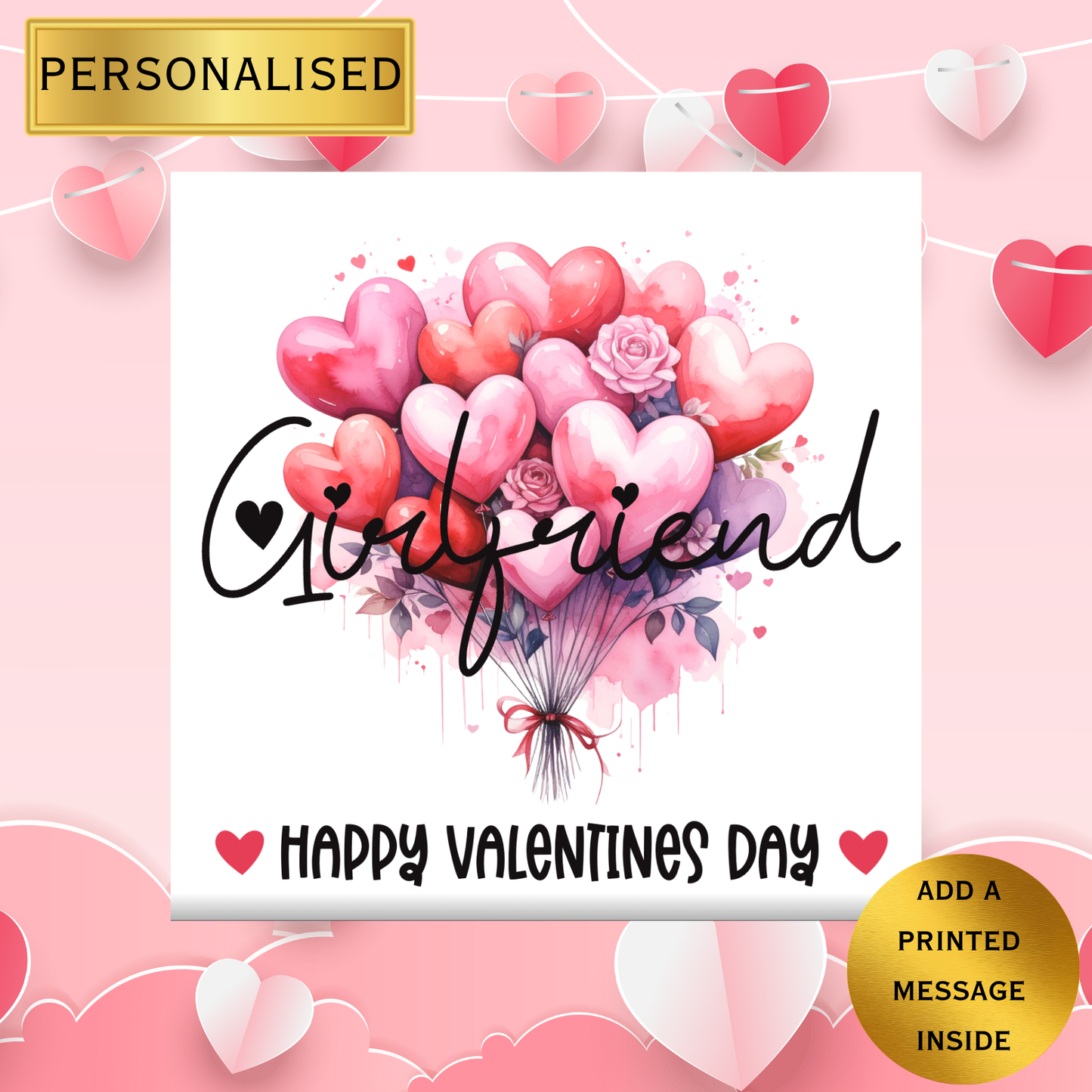 Personalised Valentine’s Day Card | Romantic Heart Balloon Card | Valentine Card  | Custom Love Card | Happy Valentines Day Card