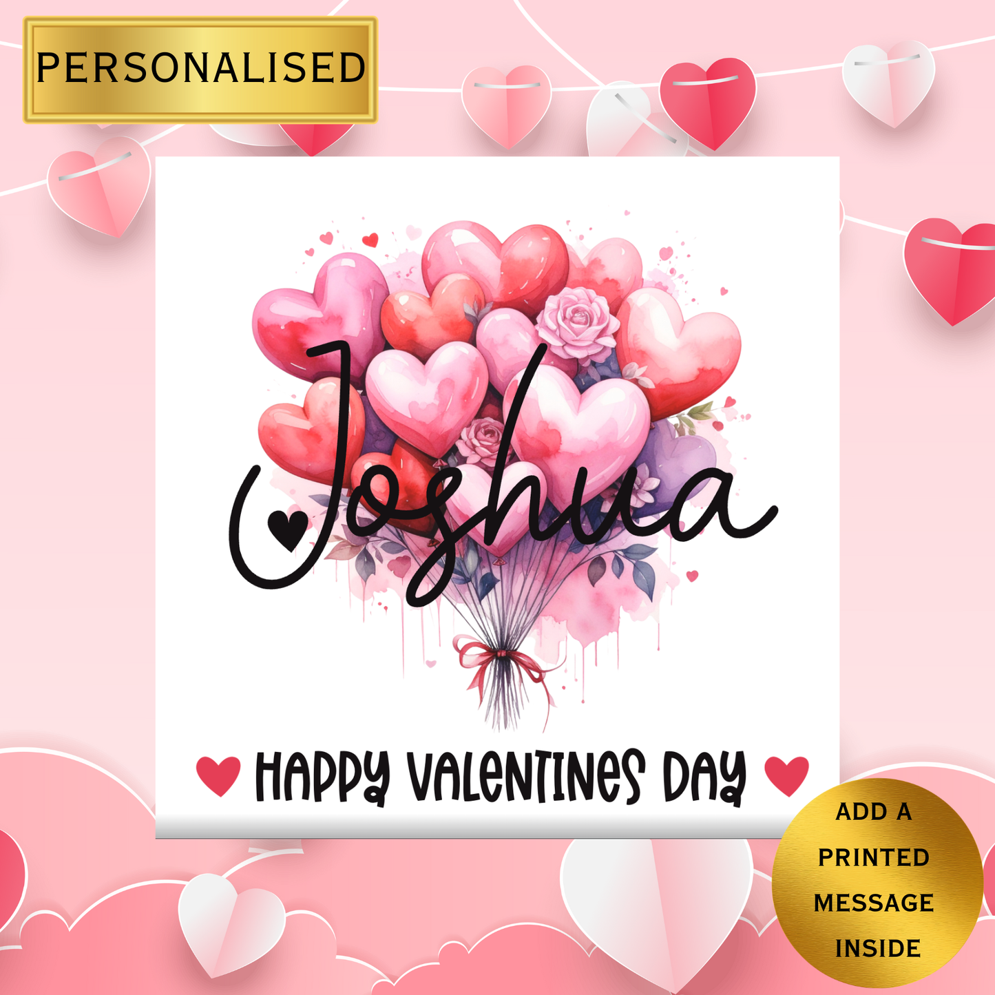Personalised Valentine’s Day Card | Romantic Heart Balloon Card | Valentine Card  | Custom Love Card | Happy Valentines Day Card