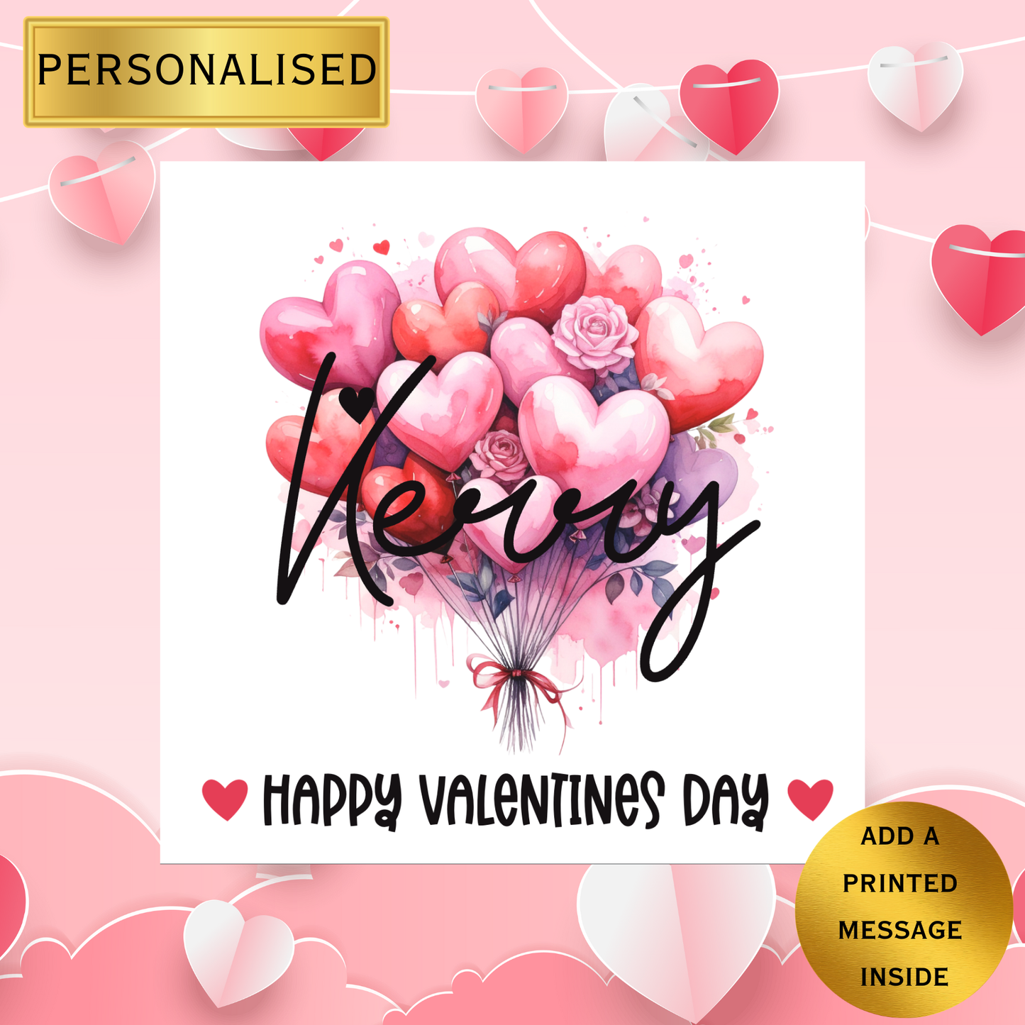 Personalised Valentine’s Day Card | Romantic Heart Balloon Card | Valentine Card  | Custom Love Card | Happy Valentines Day Card