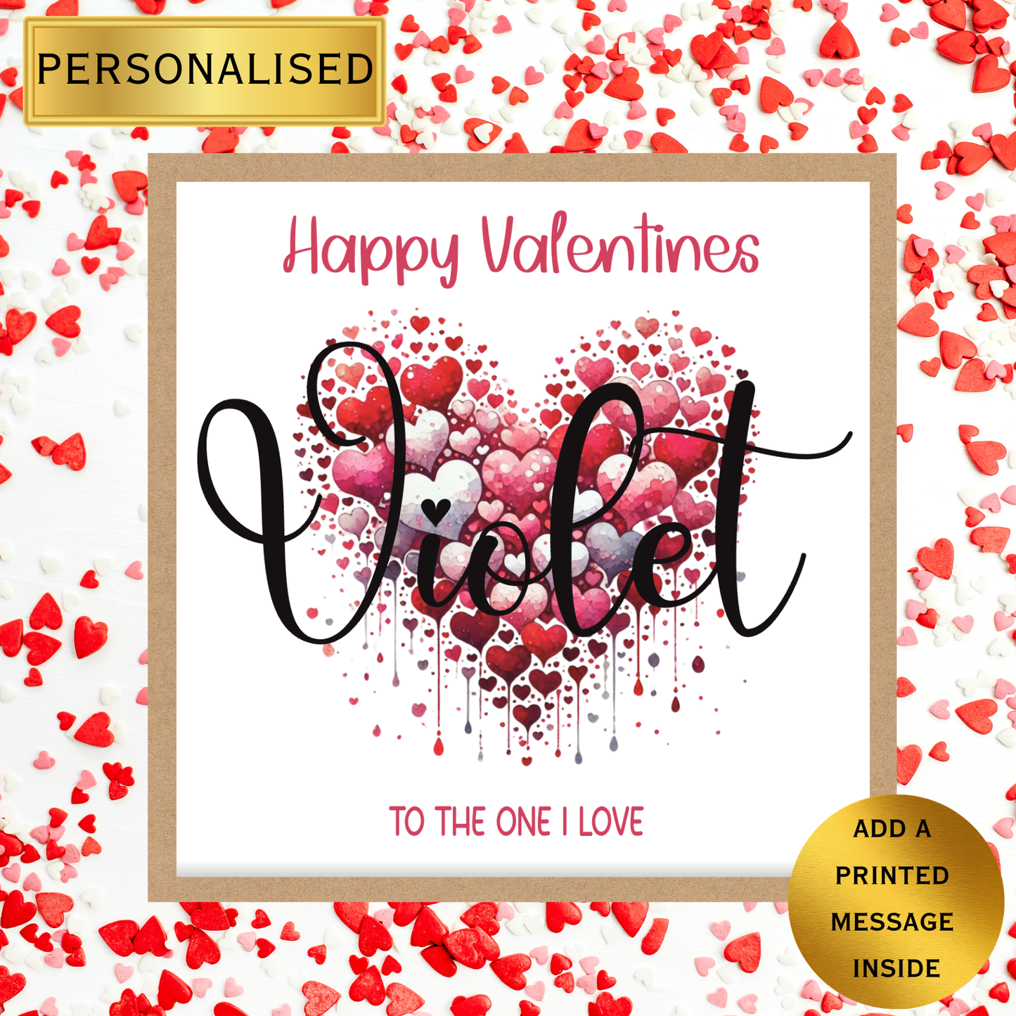 Personalised Valentine’s Card for Him or Her | Happy Valentines Violet Heart Card | Custom Name Romantic Card | Partner, Wife, Husband