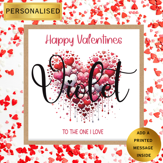 Personalised Valentine’s Card for Him or Her | Happy Valentines Violet Heart Card | Custom Name Romantic Card | Partner, Wife, Husband