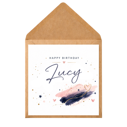 Personalised Watercolour Birthday Card | Custom Name Birthday Card for Her | Elegant Pink & Purple Floral Card | Daughter Sister Friend Mum Birthday