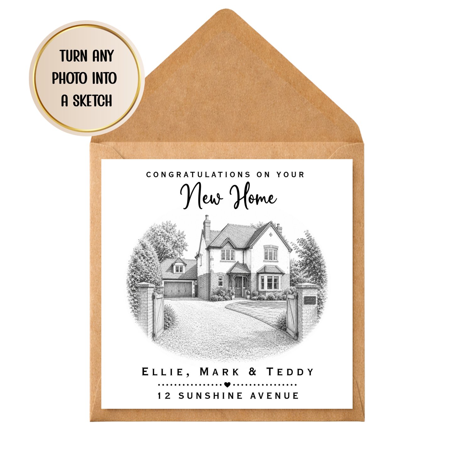 Personalised New Home Card, Custom House Sketch Card, Housewarming Card, New Home Gift, Any Photo Into Sketch, Custom Home Illustration
