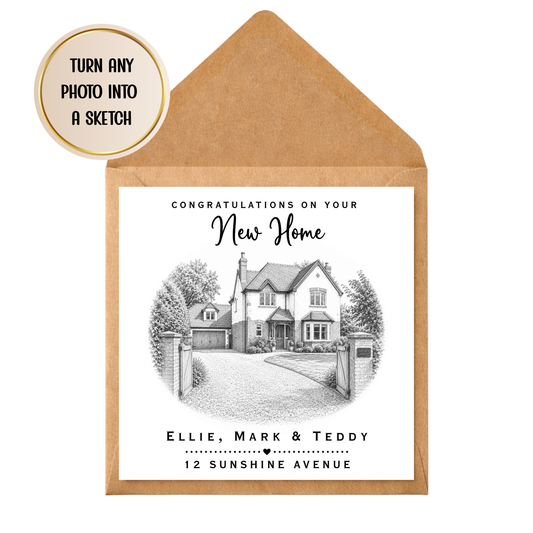Personalised New Home Card, Custom House Sketch Card, Housewarming Card, New Home Gift, Any Photo Into Sketch, Custom Home Illustration