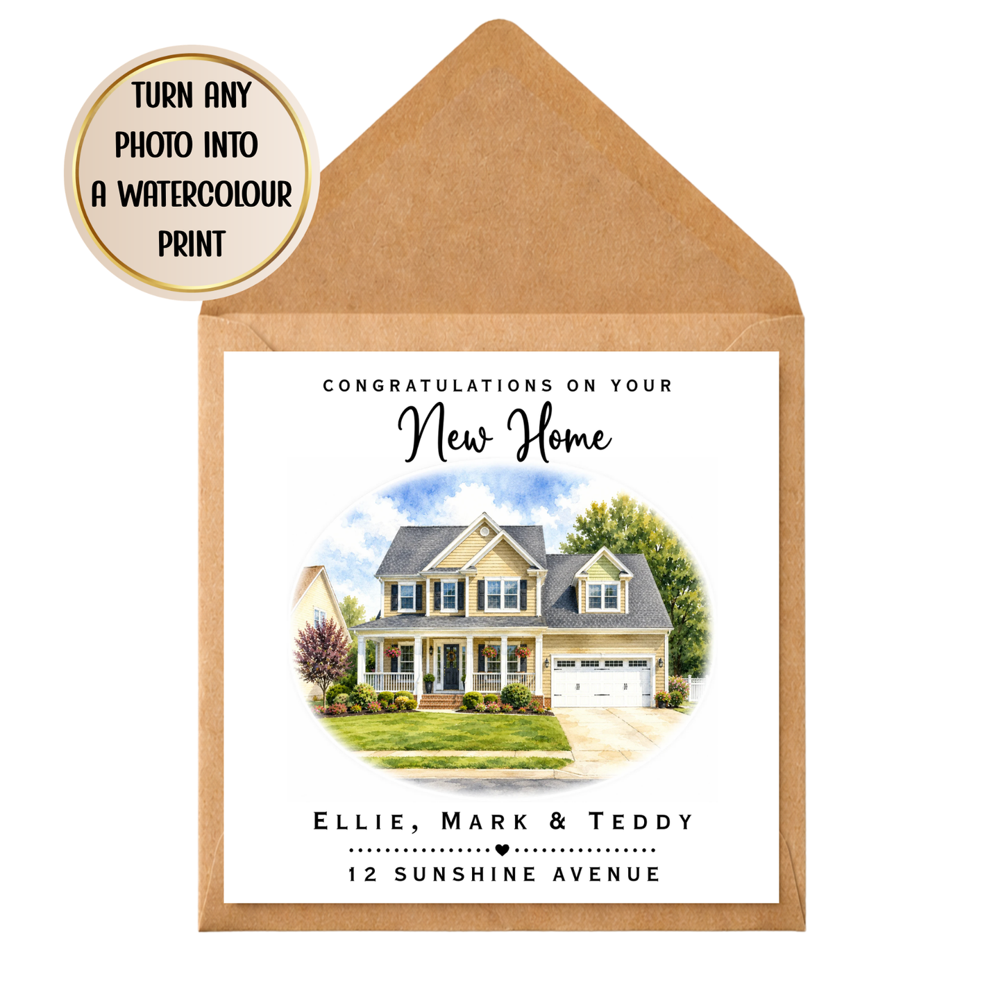 Personalised New Home Watercolour Print Card | Custom House Portrait Card | Congratulations On Your New Home | Housewarming Keepsake Gift
