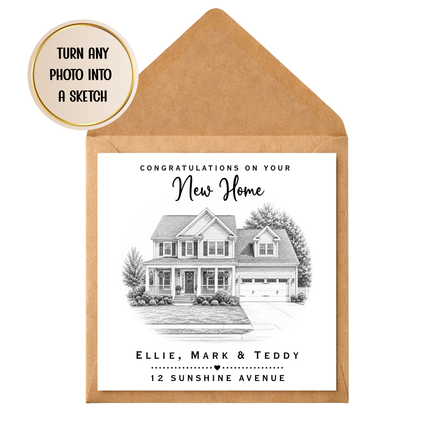 Personalised New Home Card, Custom House Sketch Card, Housewarming Card, New Home Gift, Any Photo Into Sketch, Custom Home Illustration