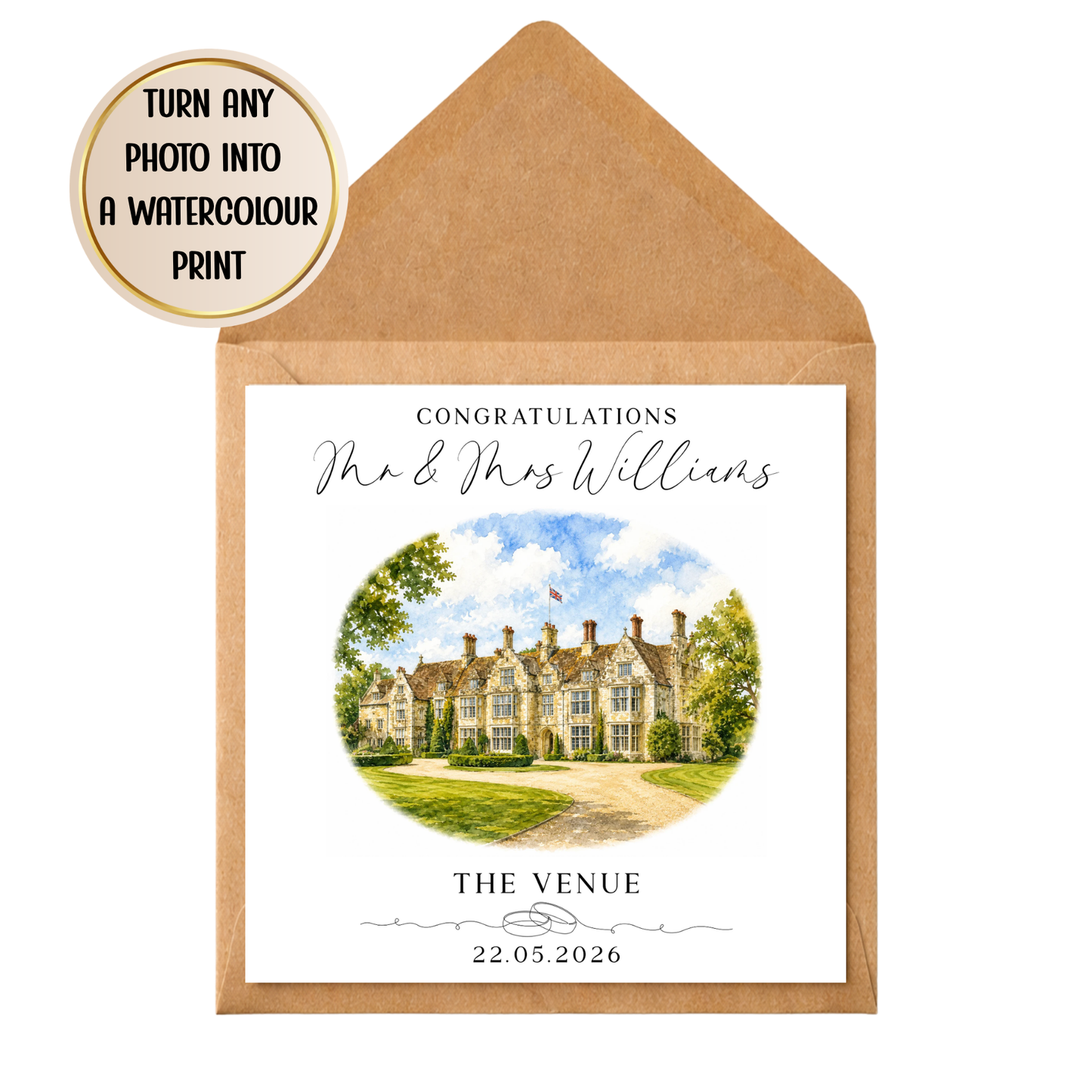 Personalised WeddingPersonalised Wedding Venue Watercolour Print | Custom Venue Portrait Gift | Wedding Keepsake Card | Anniversary Gift