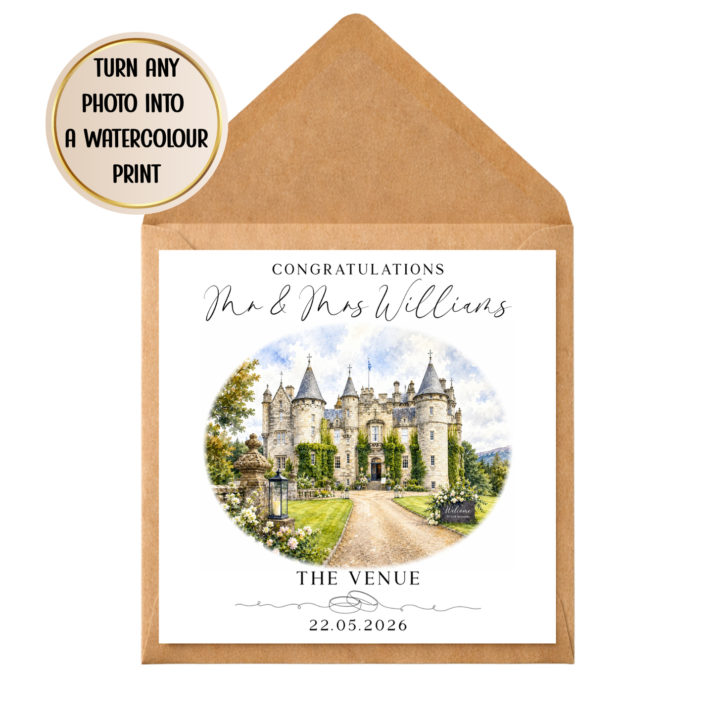 Personalised WeddingPersonalised Wedding Venue Watercolour Print | Custom Venue Portrait Gift | Wedding Keepsake Card | Anniversary Gift