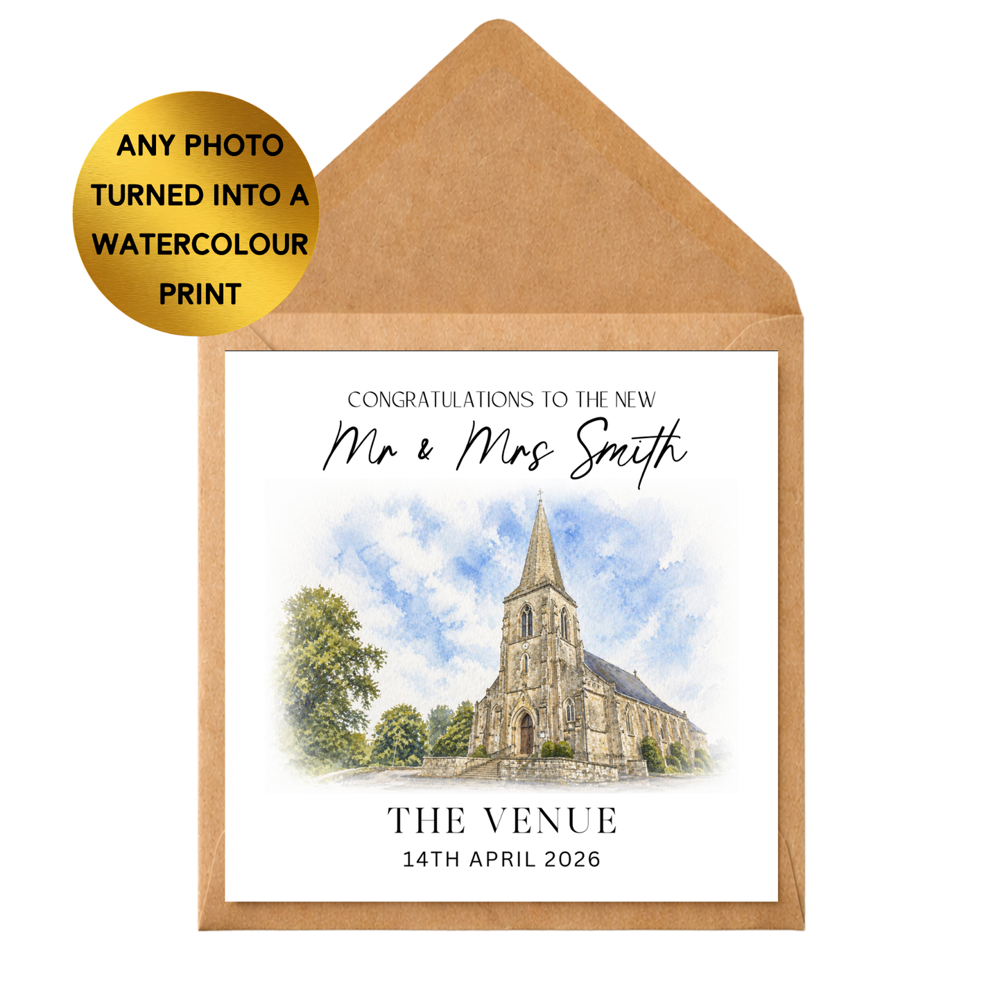 Personalised Wedding Venue Watercolour Print | Custom Couple Gift, Artwork Keepsake
