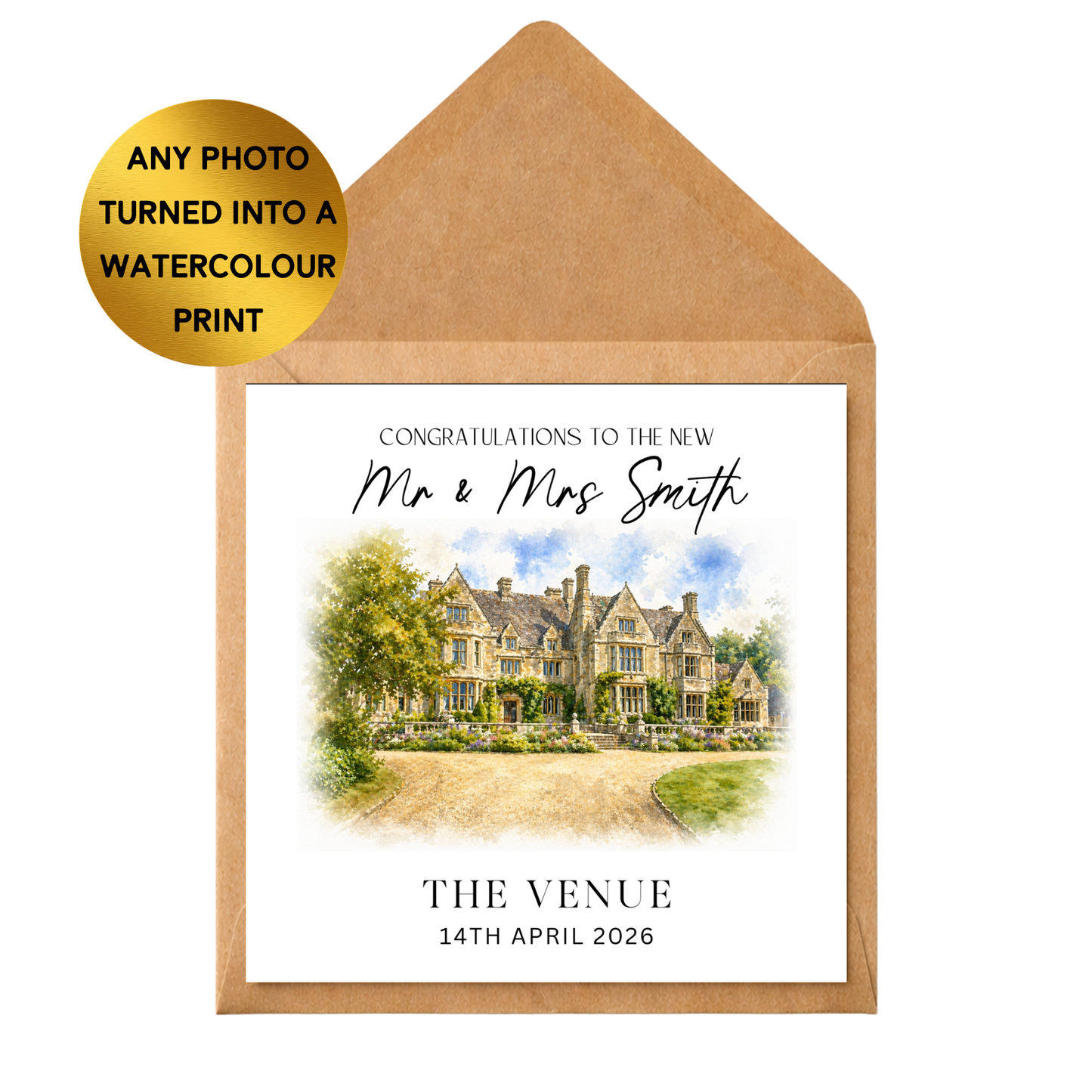 Personalised Wedding Venue Watercolour Print | Custom Couple Gift, Artwork Keepsake