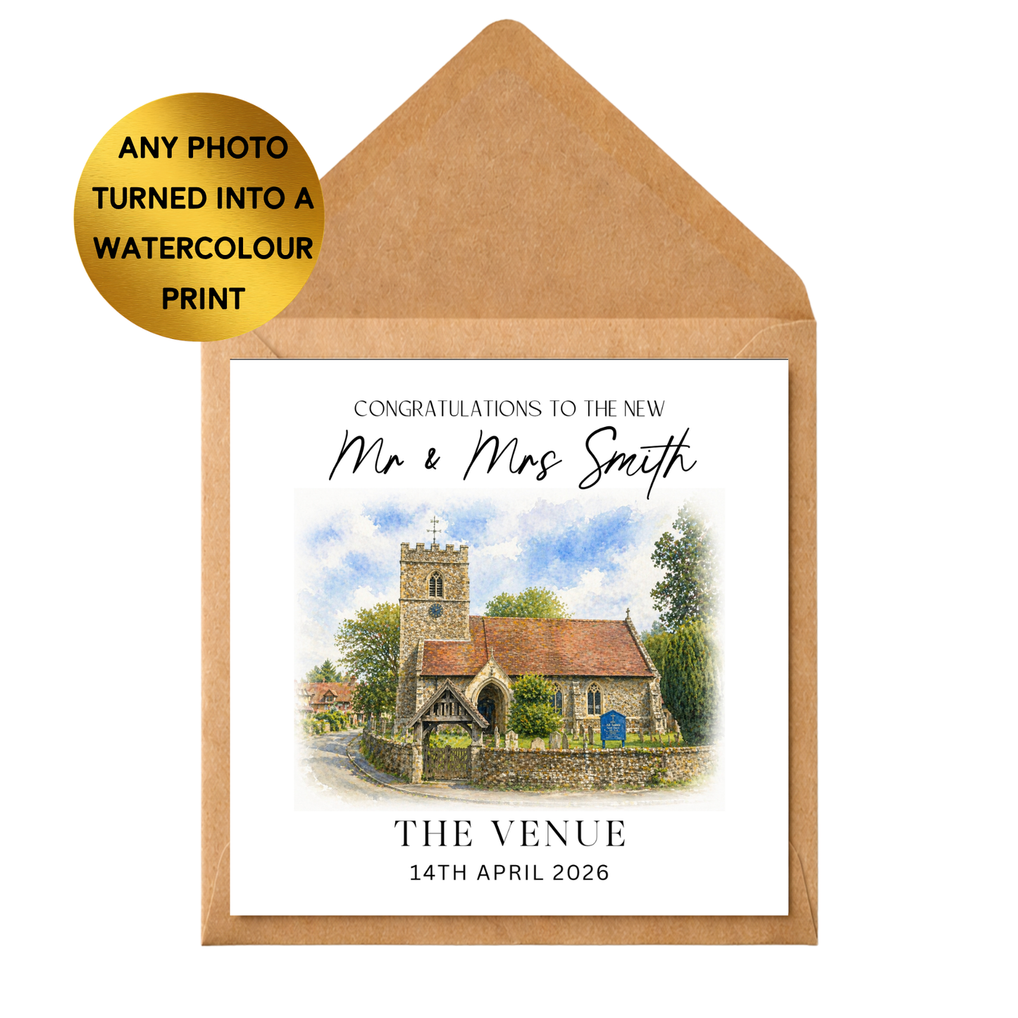 Personalised Wedding Venue Watercolour Print | Custom Couple Gift, Artwork Keepsake