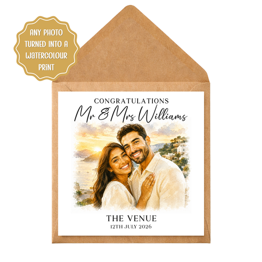 Personalised Wedding Card from Photo | Custom Watercolour Wedding Card | Bride & Groom Congratulations Card | Unique Wedding Gift