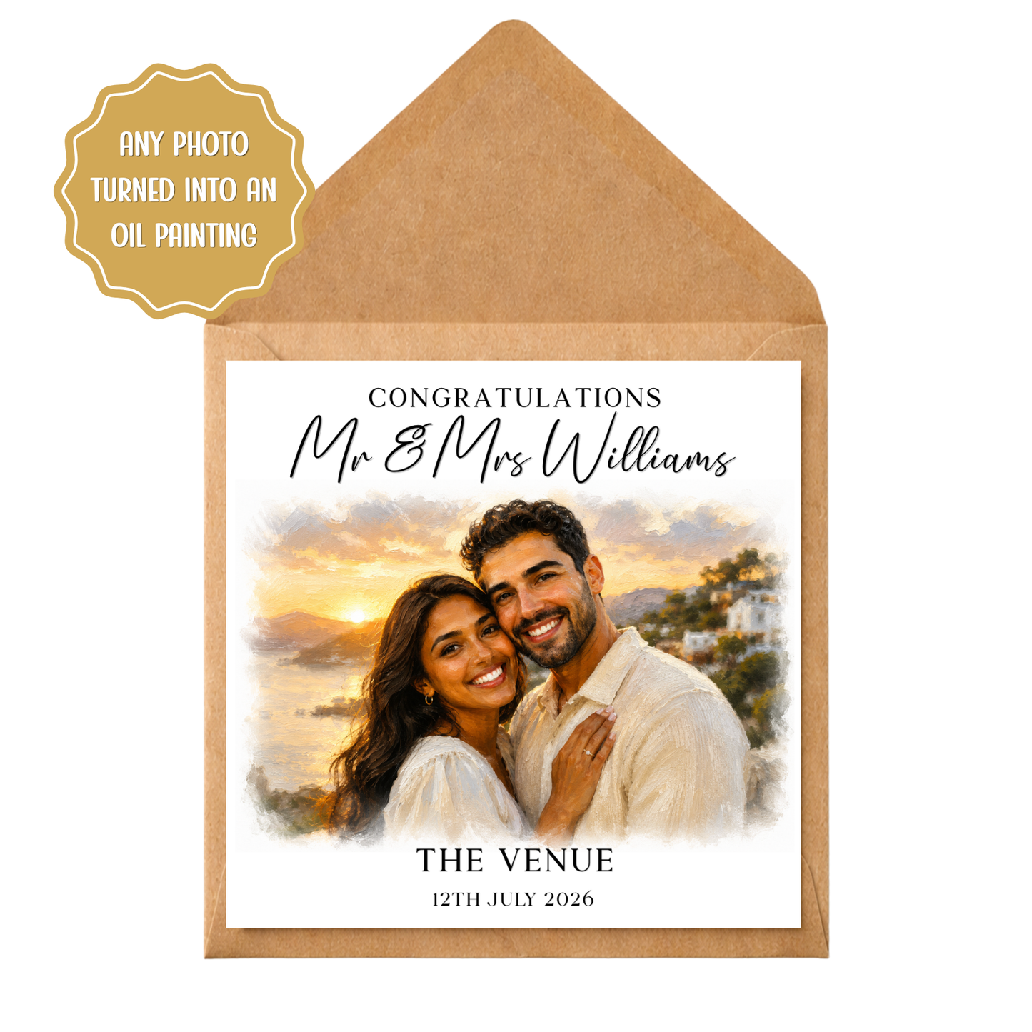 Personalised Wedding Card from Photo | Custom Oil Painting Wedding Card | Bride & Groom Congratulations Card | Unique Wedding Gift