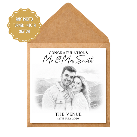 Personalised Wedding Card from Photo | Custom Sketch Wedding Card | Bride & Groom Congratulations Card | Pencil Sketch Wedding Gift