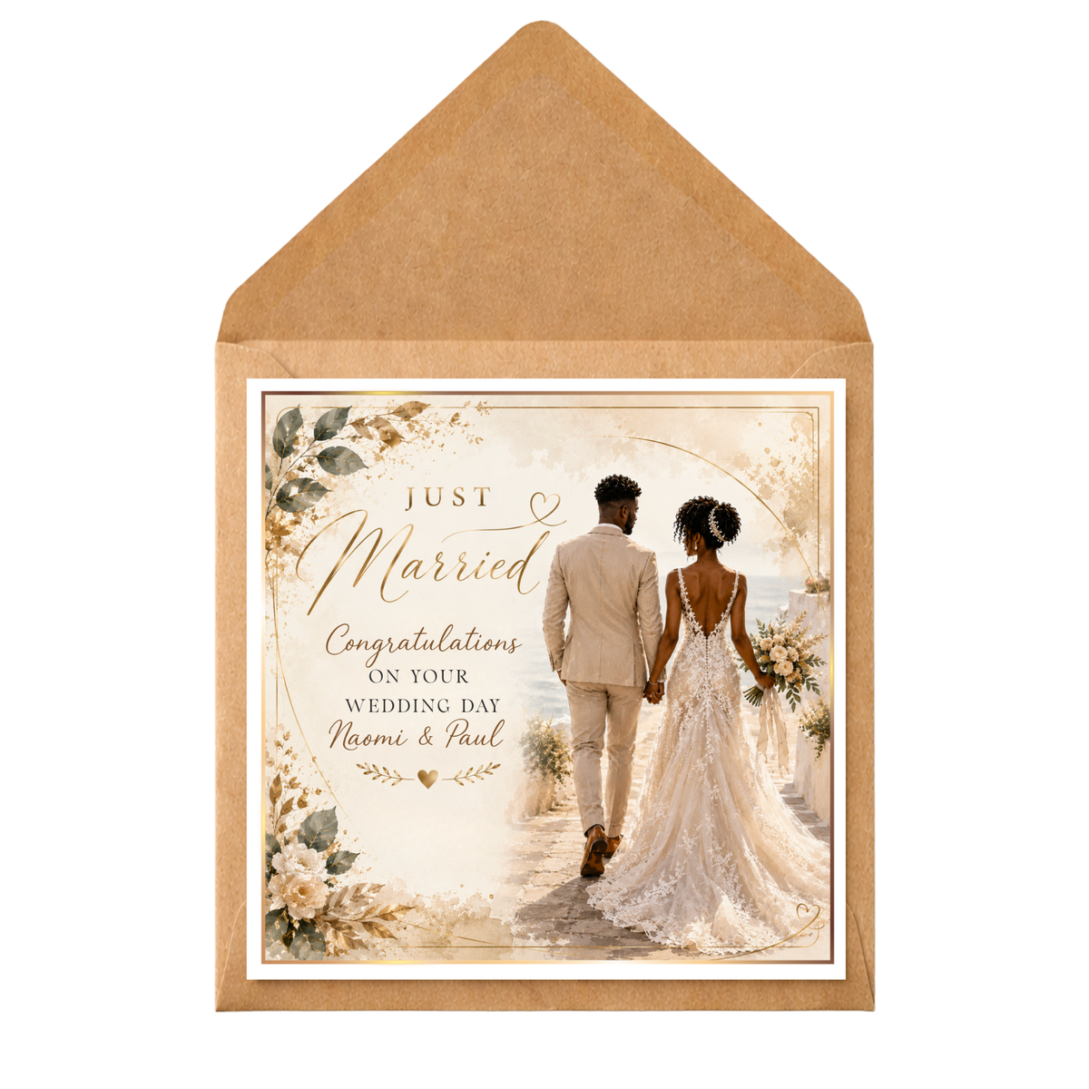 Personalised Couple Wedding Card, Just Married Card, Bride and Groom Wedding Card, Congratulations Newlyweds, Custom Wedding Day Card
