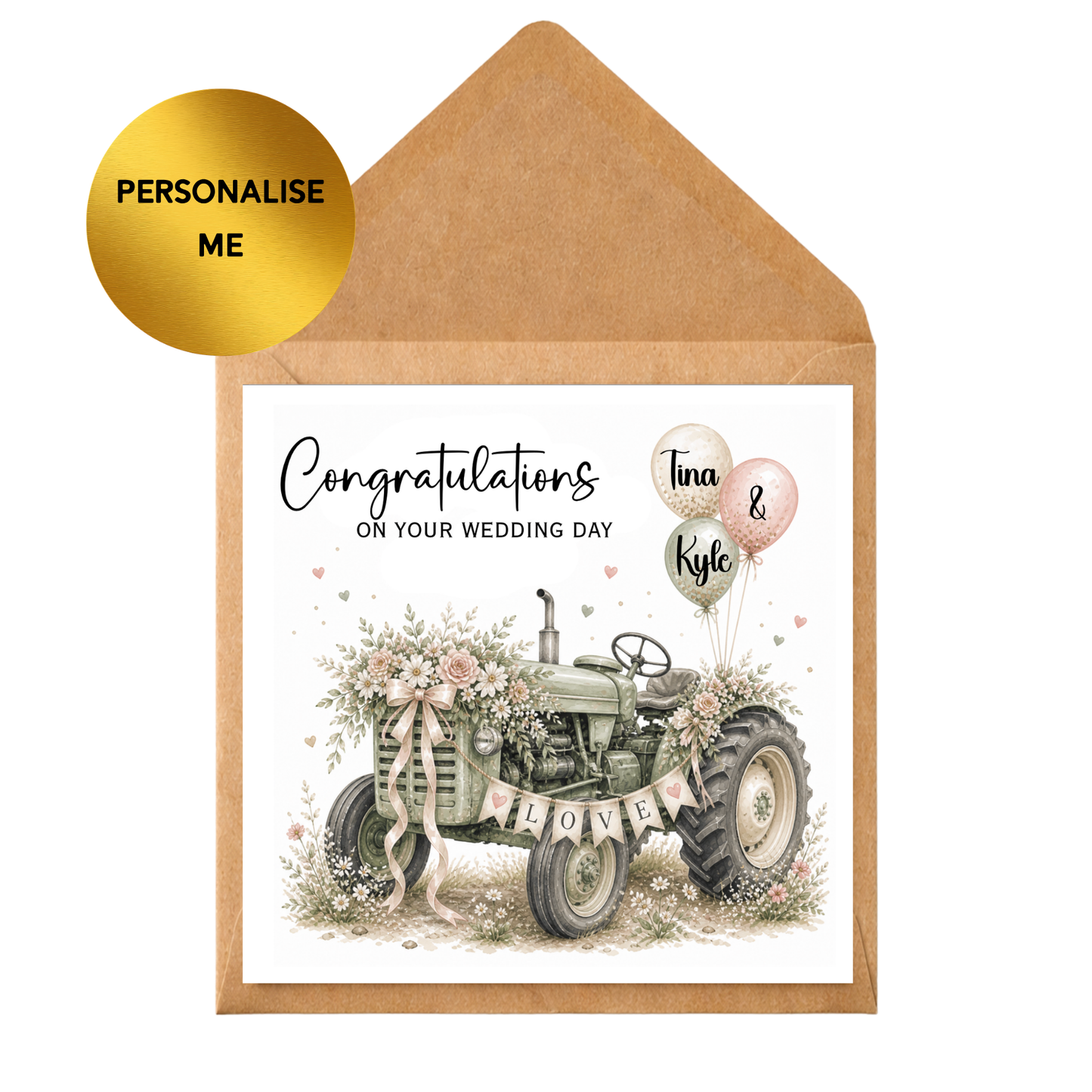 Personalised Tractor Wedding Card | Rustic Country Wedding Congratulations Card | Custom Names Wedding Card | Farm Wedding Card