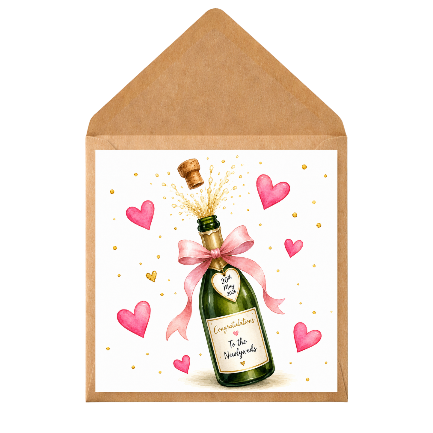 Personalised Wedding Congratulations Card – Newlyweds Champagne Card – Romantic Watercolour Wedding Card for Bride & Groom
