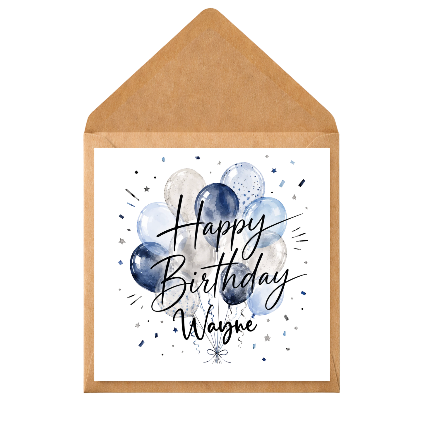 Navy Blue Balloon Birthday Card for Him | Personalised Birthday Card | Modern Watercolour Balloons Card | Custom Name Birthday Card