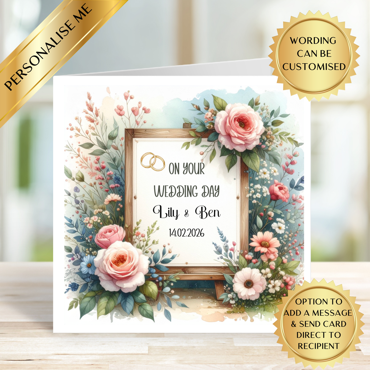 Personalised Wedding Day Card | Custom Wedding Card for Couple | Floral Wedding Congratulations Card | Wedding Card