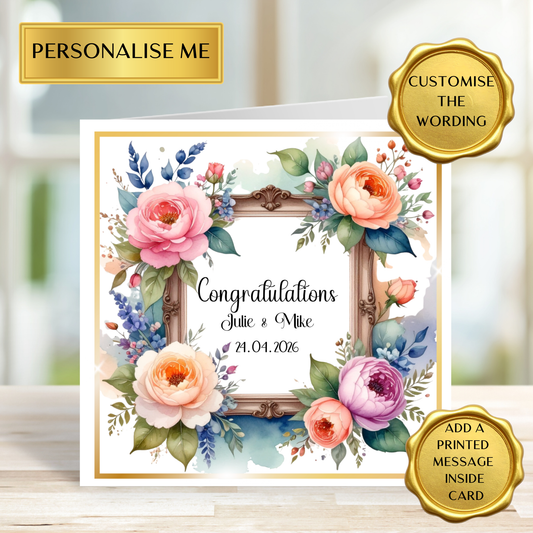 Personalised Wedding Congratulations Card | Floral Wedding Card | Custom Names & Date | Elegant Wedding Keepsake Card