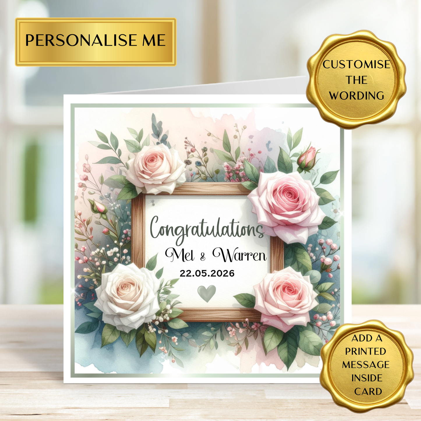 Personalised Wedding Congratulations Card | Floral Wedding Card | Custom Names & Date | Elegant Wedding Keepsake Card