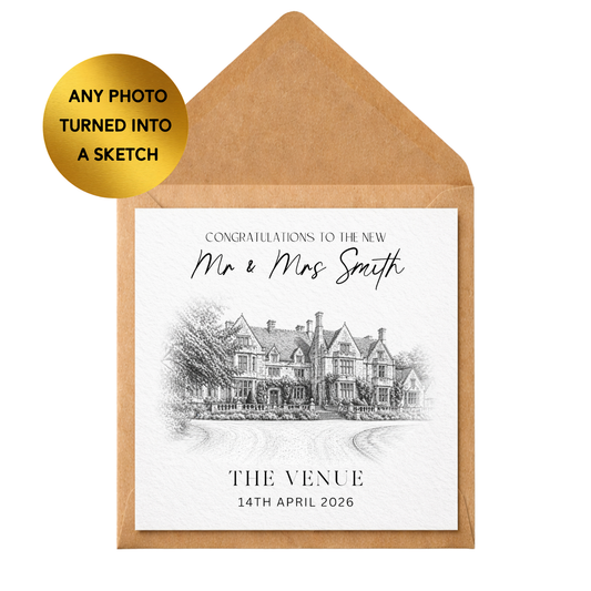 Personalised Wedding Venue Sketch Card | Custom Photo Illustration Gift