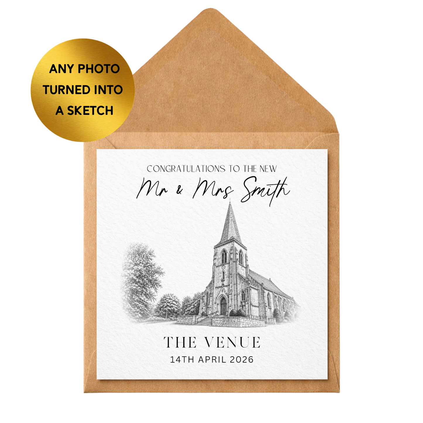 Personalised Wedding Venue Sketch Card | Custom Photo Illustration Gift