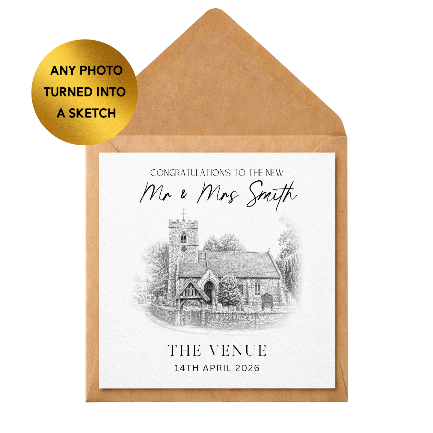 Personalised Wedding Venue Sketch Card | Custom Photo Illustration Gift