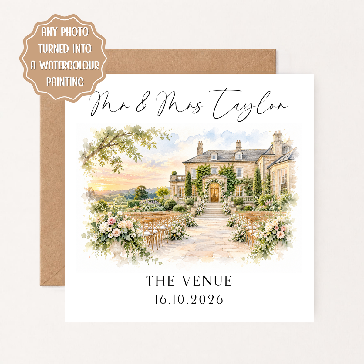 Personalised Wedding Venue Watercolour Painting, Custom Wedding Venue Portrait from Photo, Wedding Keepsake, Newlywed Gift