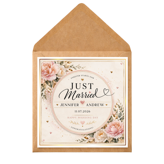 Personalised Just Married Wedding Card | Custom Wedding Congratulations Card | Mr & Mrs Wedding Day Card | Newlywed Floral Card