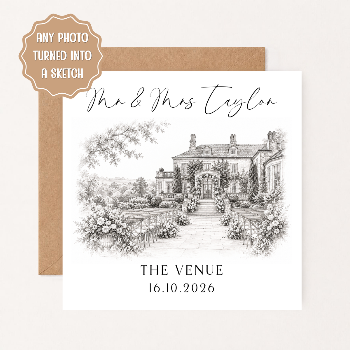 Personalised Wedding Venue Sketch, Custom Wedding Venue Drawing from Photo, Wedding Keepsake, First Anniversary Gift