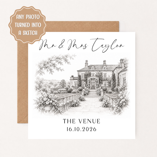 Personalised Wedding Venue Sketch, Custom Wedding Venue Drawing from Photo, Wedding Keepsake, First Anniversary Gift