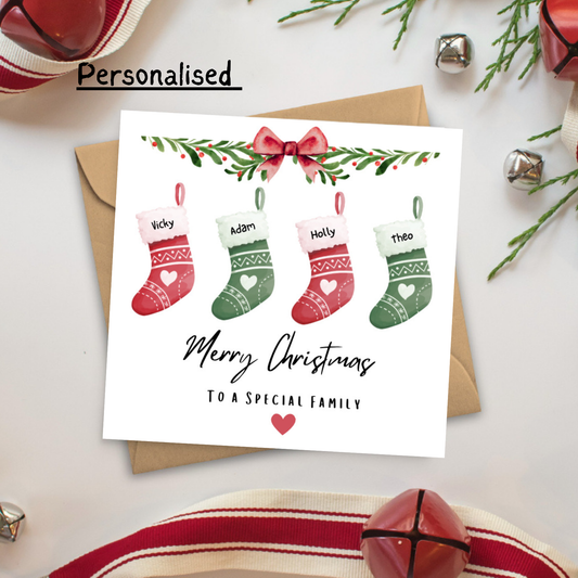 Personalised Family Christmas Card | Custom Names Christmas Stockings Card | Special Family Xmas Card