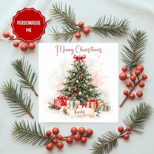 Personalised Christmas Card | Custom Name Christmas Tree Card | Festive Holiday Greeting Card