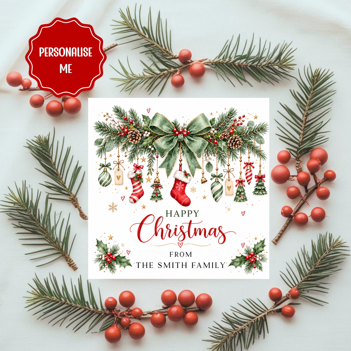 Personalised Family Christmas Card | Happy Christmas Card with Family Name | Festive Holiday Greeting Card