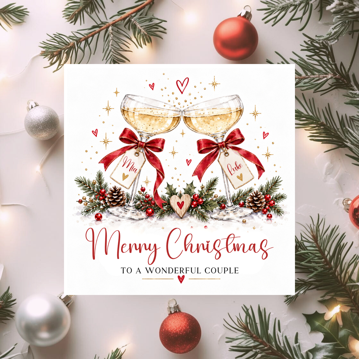 Personalised Christmas Card for Couple, Merry Christmas Couple Card, Champagne Xmas Card, Christmas Card for Partners, Husband Wife