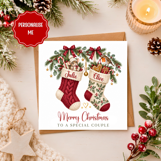 Personalised Couple Christmas Card, Custom Names Xmas Card, Christmas Stocking Card, Special Couple Card, Personalised Christmas Card