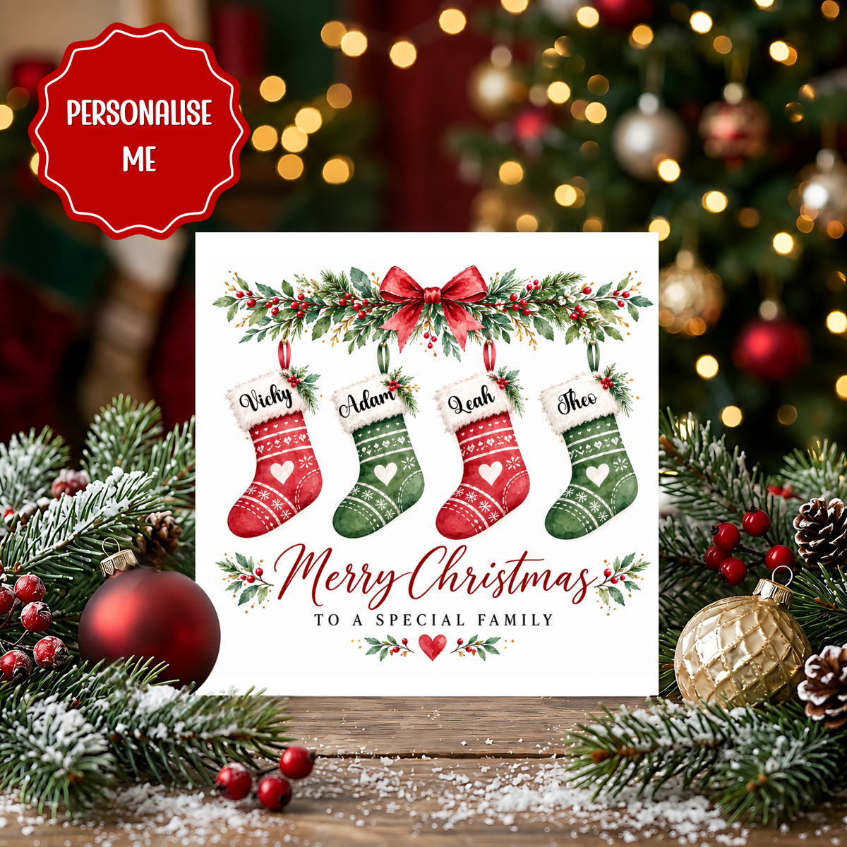 Personalised Family Christmas Card | Custom Names Christmas Stockings Card | Special Family Xmas Card