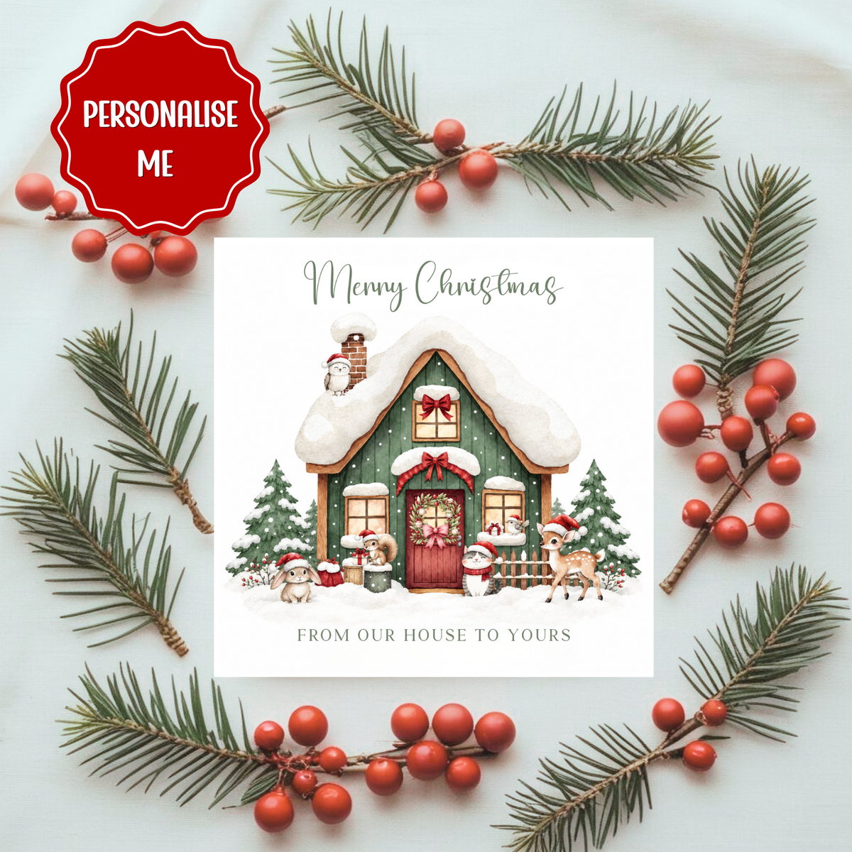Personalised Christmas Card | From Our House to Yours | Festive Family Greeting Card | Custom Christmas Card
