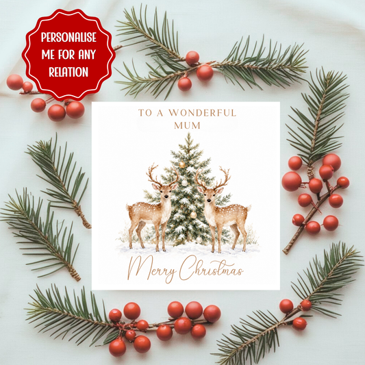 Personalised Christmas Card – Mum, Dad, Friend any Relation | Custom Festive Reindeer Christmas Card | Holiday Greeting Card with Envelope