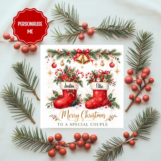 Christmas Card for Couple, Personalised Christmas Card, Special Couple Christmas Card, Stocking Christmas Card, Custom Christmas Card