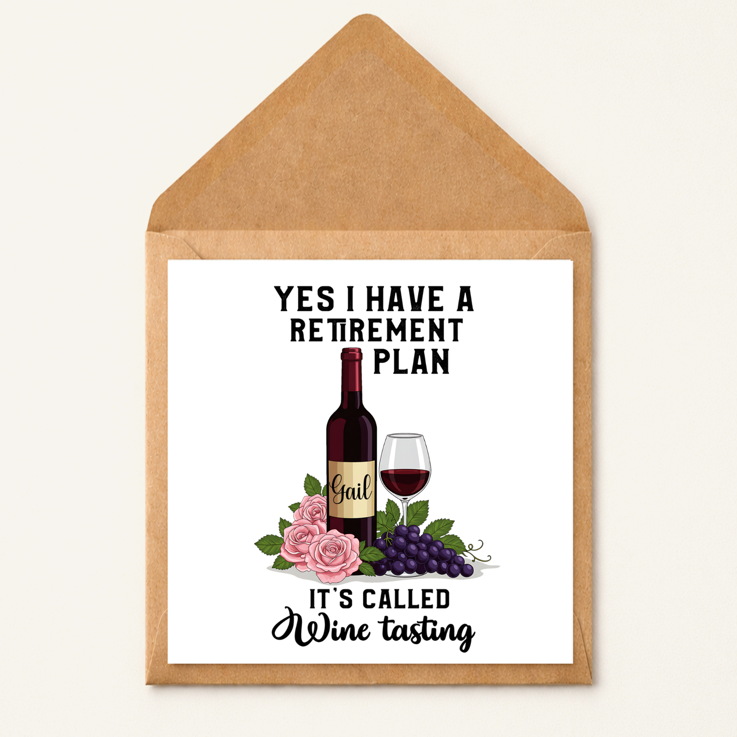 Personalised Funny Retirement Card – "Yes I Have a Retirement Plan, Its Called Wine Tasting" – Humorous Greeting Card