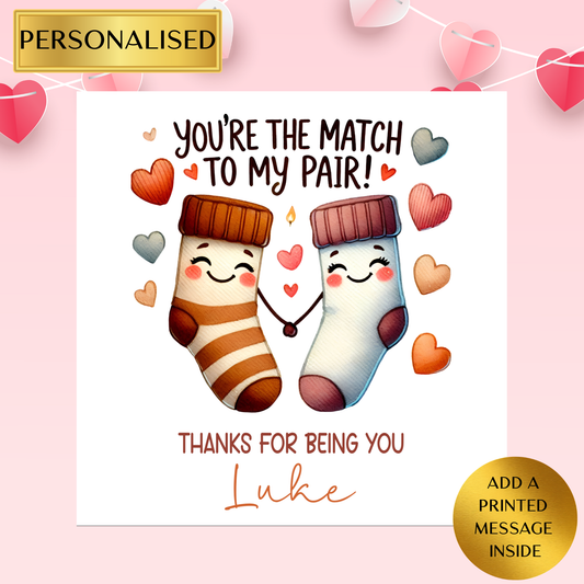 Cute Sock Valentine Card | Personalised Thank You Card | Love Card for Him Her | Anniversary | Appreciation Gift