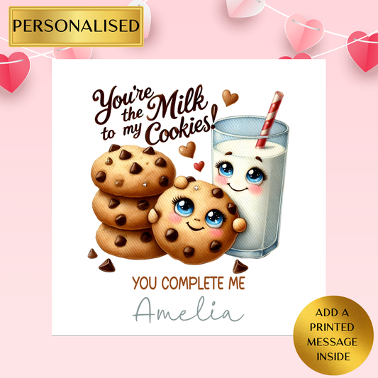 Personalised Valentine’s Card | You’re the Milk to My Cookies | Cute Anniversary Card | Funny Romantic Card | Custom Name Card for Partner