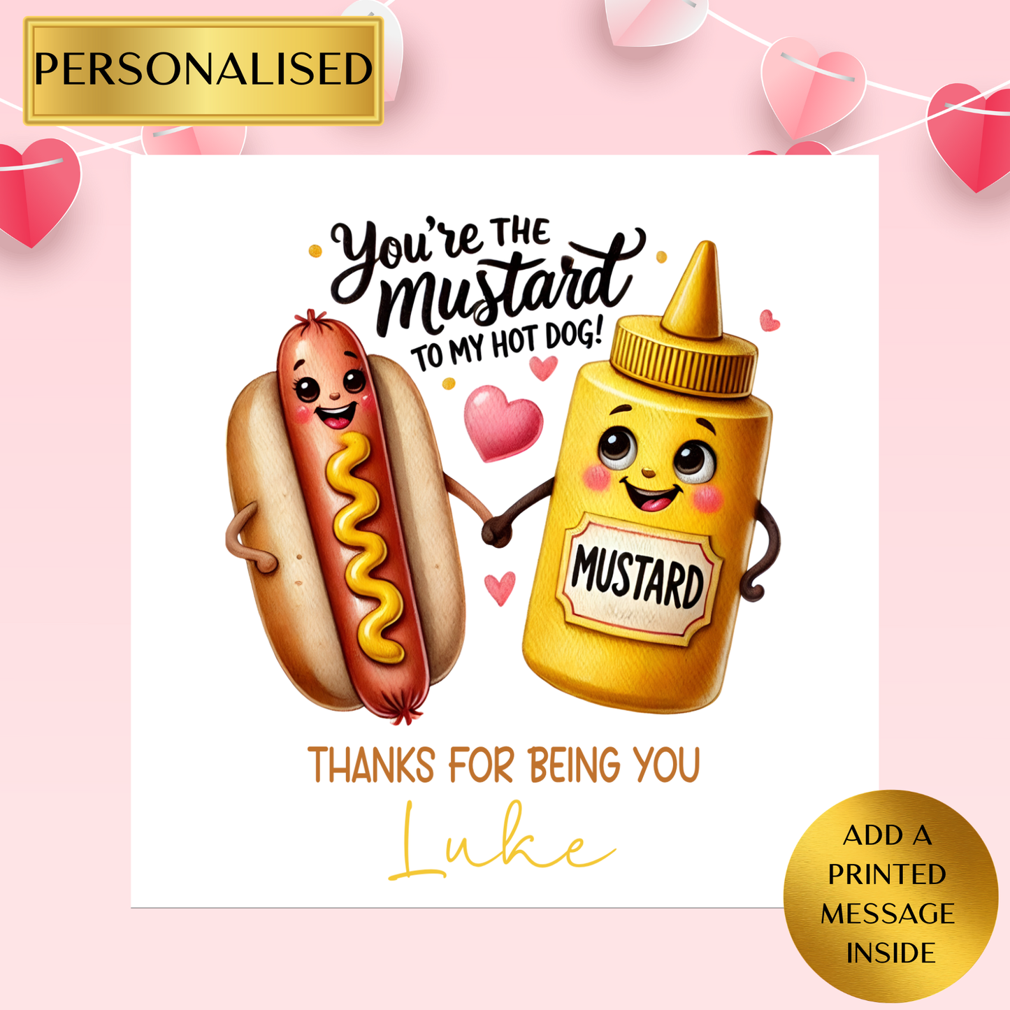 You’re The Mustard To My Hot Dog Card | Personalised Valentine’s Card | Funny Anniversary Card | Cute Couple Love Card